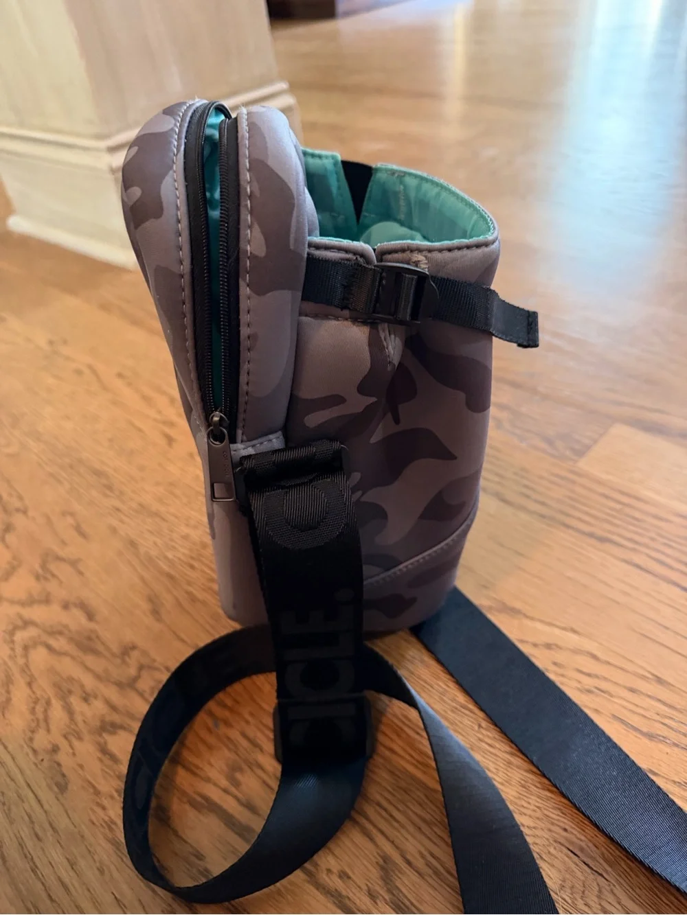 Corkcicle Gray Camouflage Neoprene Crossbody Sling Bag